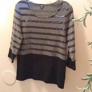 NEW RAFAELLA, BLACK AND GRAY, SEQUIN SWEATER, SMALL